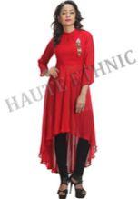 Red faux georgette long kurti