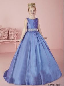 Blue Silk Self Ceremony A-Line Gown