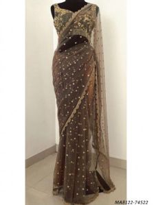 Brown Net Hand Work Wedding Designer Saree