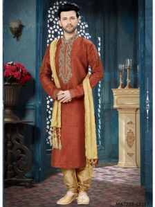 Brown Silk Embroidery Kurta Pajama