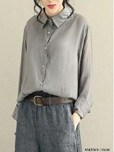 Grey Cotton Self Western Wear Shirt