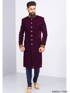 Maroon Velvet Self Sherwani