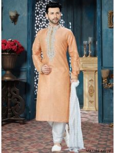 Peach Silk Embroidery Kurta