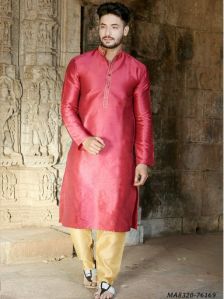 Pink Silk Embroidery Kurta Pajama