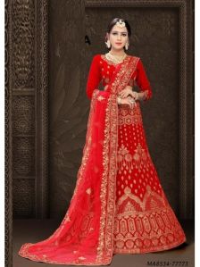 Red Velvet Embroidery Wedding Lehenga Choli