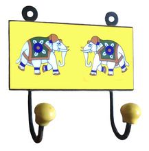 Coat Hook with Hand Painted Yellow Elephant Ceramic Tile knob