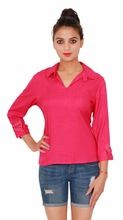 Casual Rayon Plain Dyed Women\\\'s Pink Shirt