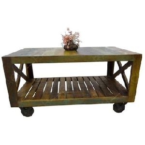 Rustic Solid Wood Coffee Table with wheel