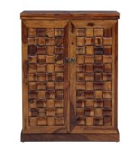 Wood Foldable Door Provincial Teak Finish Bar Cabinet
