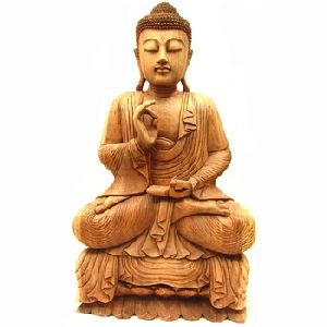 Hand Carved Natural Wooden Meditation Sitting Buddha Statue