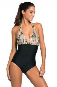 Black Beige Camo Print One Piece Swimming Costume