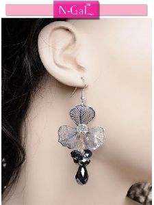 Silver Beaded Flower Earrings