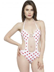 White Red Polka Dot One Piece Swimming Costume
