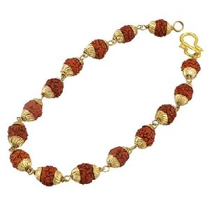 Rudraksha Gold Plated Wheat Cutt Golden Cap Bracelet