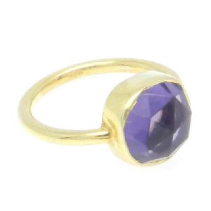 Amethyst 925 Silver With Gold Plated Bezel Set Ring
