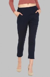 Navy Blue Plain Cotton Narrow Pant