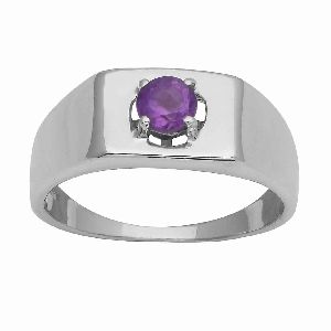 925 Sterling Silver 5 MM Round Cut Amethyst Prong Set Ring