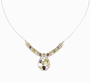 Multi Stone 925 Sterling Silver Colorful Wedding Necklace