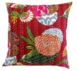 Indian Ethnic Pure Cotton Handmade Kantha Work Designer Sofa Cushion Cover Case