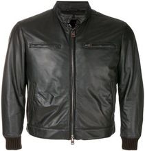 Black Zipped Bomber Leather Jacket