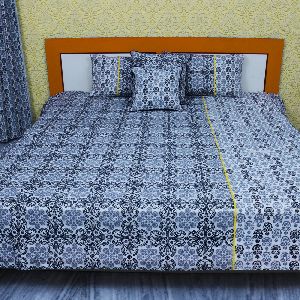 BLACK DAMASK PRINTED COTTON BED COVER