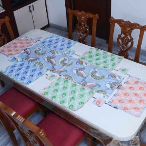 PEACOCK PRINTED TABLE LINEN LINEN RUNNER COSTER MATS