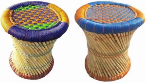 Pair Of Bamboo Cane Foot Stool Ottoman Garden Outdoor Furniture