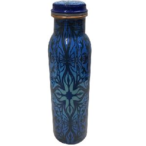 Blue Printed Meena Copper Bottle