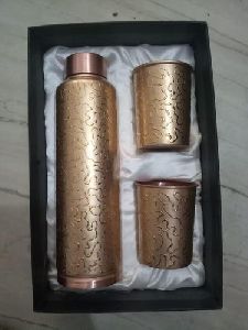 Copper Bottle with Two Glass Gift Set