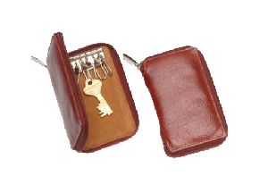 Brown color genuine leather key ring
