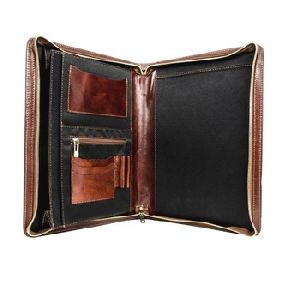 Zippered pu leather brown business portfolio or padfolio