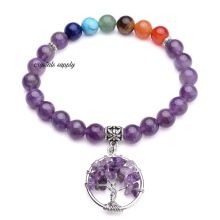 Chakra Bracelet With Amethyst Tree Of Life Pendant