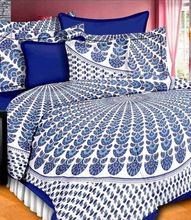 cotton fabric Jaipuri peacock feathers print Queen bedsheet with 2 pillow covers.