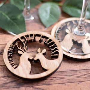 Christmas Deer Round laser cut coaster wood