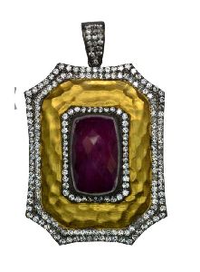 Silver Pendant with Dyed Ruby