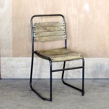 antique Iron metal Dining chair with wooden slats