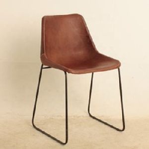 black Iron metal Dining Chair with genuine leather seat