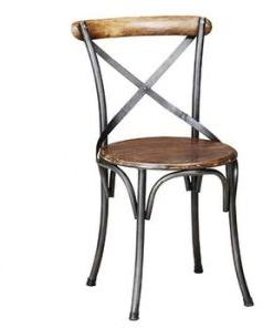 iron metal cross back dining chair with wooden seat