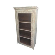 Antique White Washed Wooden Carved Book Shelf