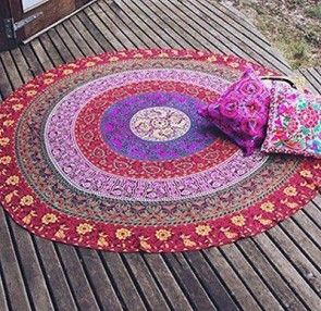 Hippie Beach Throw Towel cotton Yoga Mat round Peacock Mandala Tapestries