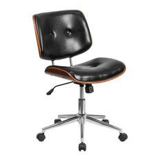 Flash Furniture Mid-Back Black Leather Wood Swivel Task Chair