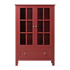 Homestar 2 Door/ 1 Drawer Glass Cabinet, Red