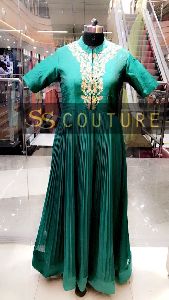 Bottle Green Embroidered Gown