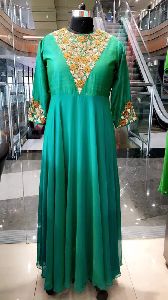 V Neck Zardosi Embroidered Gown