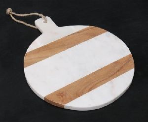 Round Marble and Wooden Cheese Board