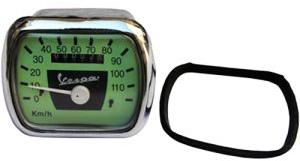 Vespa VM /VN / VL Acma Speedometer 110 Kmh Green / Black Face Stain Steel Rim