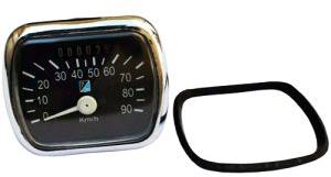 Vespa VM / VN / VL Acma Speedometer 90 Kmh Black Face Stainless Steel Rim