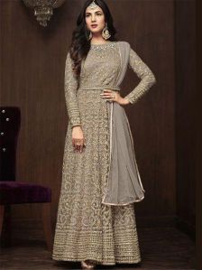 Grey Designer Anarkali Salwar Suit