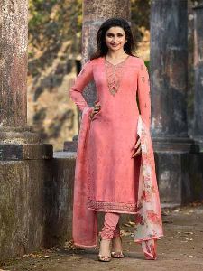 Peach Embroidered Straight Suit