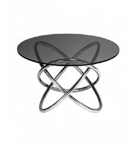 Steel Table with Black Glass